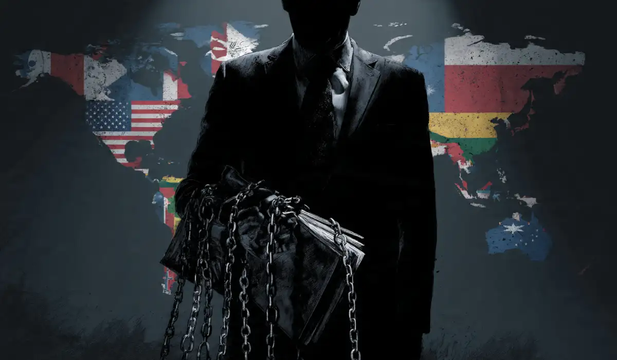 Leaking folder breaking chains with Epstein shadow and global flags – secret list of world leaders exposed