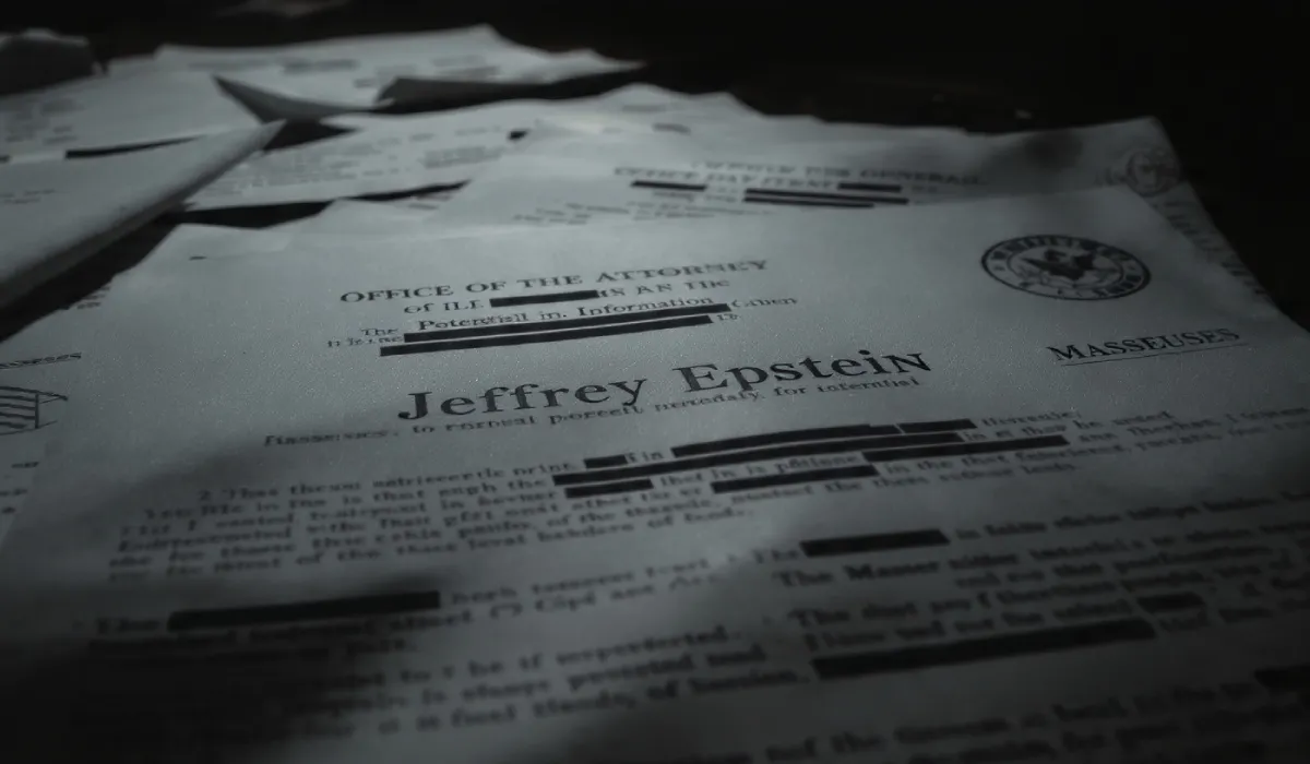 Real redacted Epstein court documents scattered on table with heavy black bars and victim protection stamps – 2026 shocking updates revealed